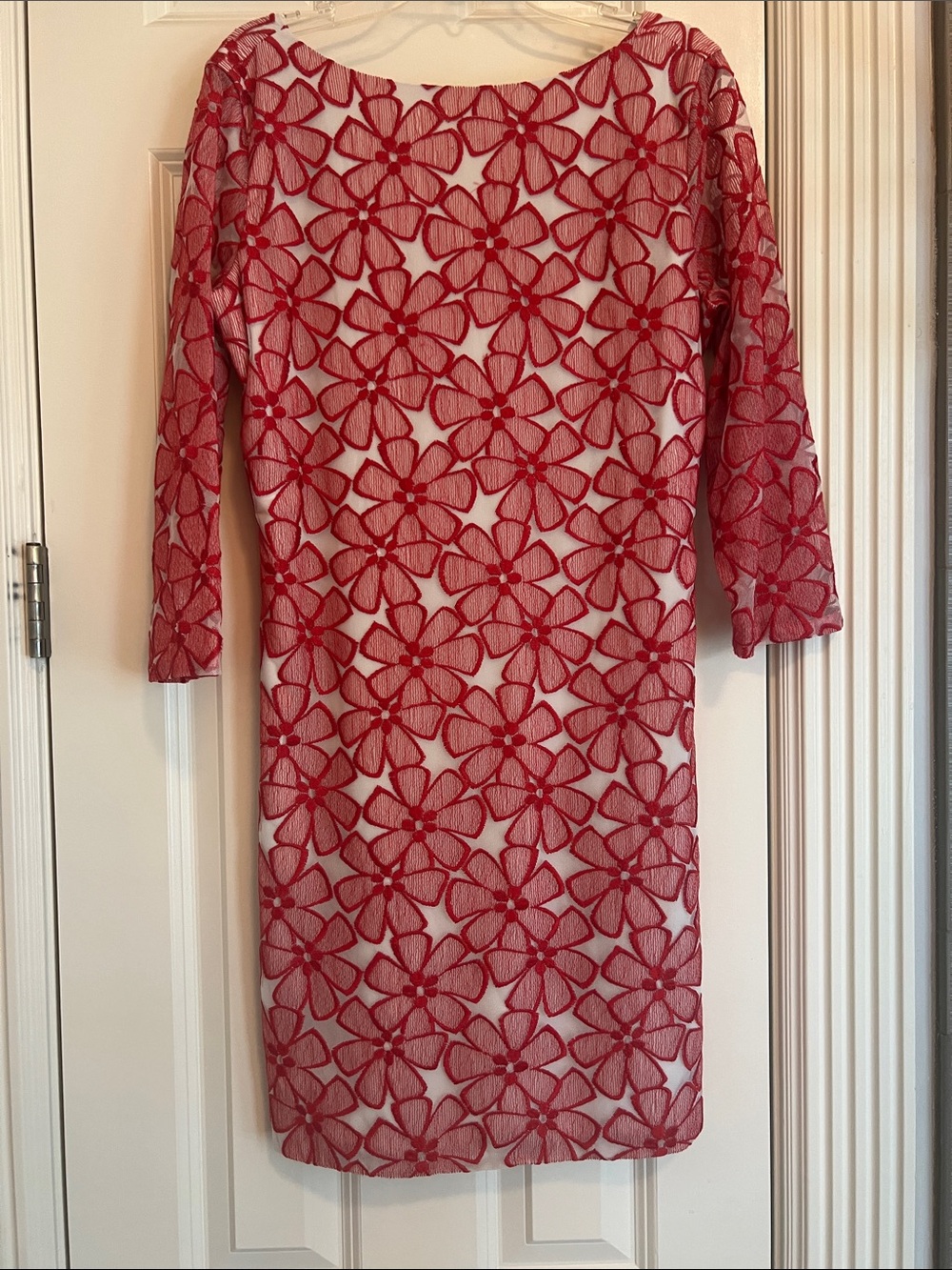 Diane Von Furstenberg Red Floral Lace Long Sleeve Dress